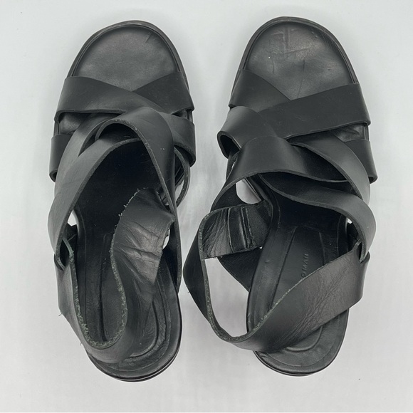 Zara Black Leather Chunky High Heel Sandals Size 6.5 - Picture 5 of 9